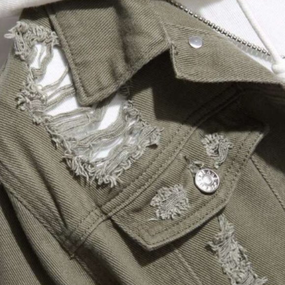 NEW / MENS DENIM JACKET DISTRESSED GREEN SIZE S - Picture 4 of 6